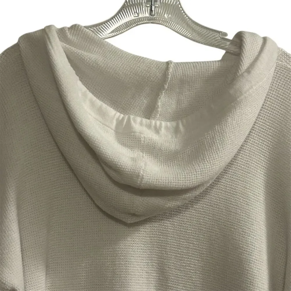 Michael Kors Women's White Ribbed Hoodie Sweater Size M‎ Pullover